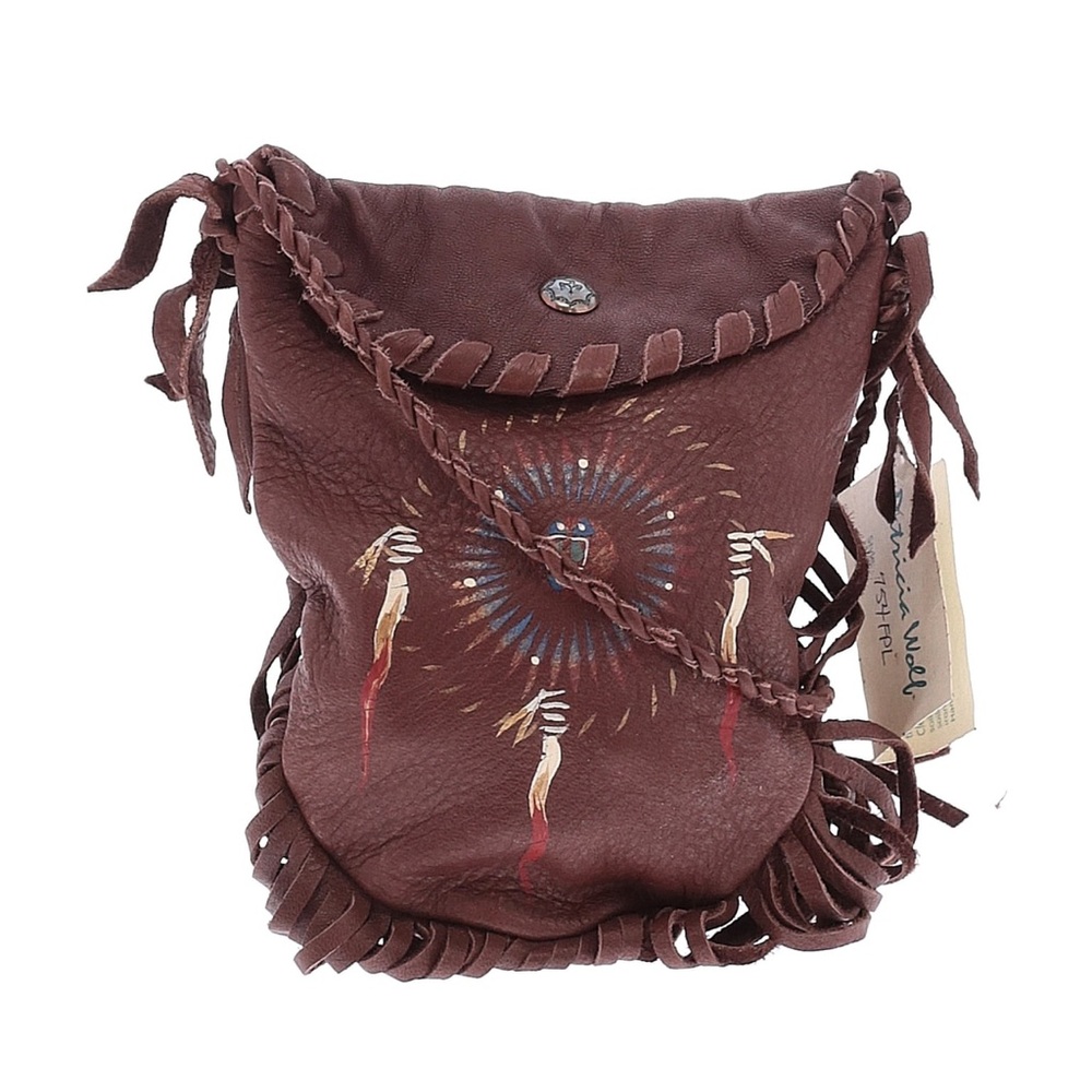 Patricia wolf hand painted shield leather crossbody Native American boho NWT 295 - Picture 1 of 3